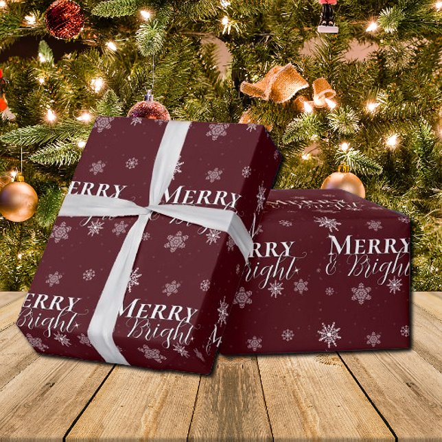 Red Merry and Bright Snowflakes Christmas Wrapping Paper (Red Merry and Bright Snowflakes Christmas Wrapping Paper)
