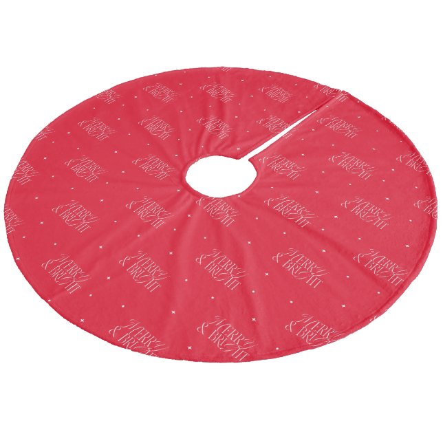 Red Merry and Bright Typography Fleece Tree Skirt (Angled)
