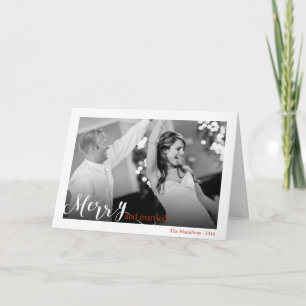 Red Merry and Married Newlyweds Photo Christmas Holiday Card