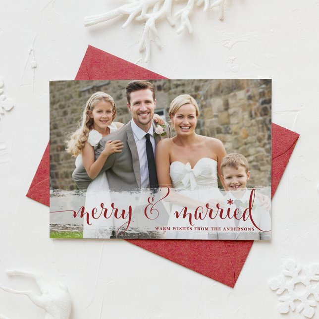Red Merry and Married Script Christmas Photo Holiday Card (Creator Uploaded)