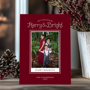 Red Merry Bright Elegant Photo Holiday Card