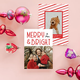 Red Merry & Bright Retro Typography Photo Holiday Card