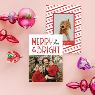 Red Merry & Bright Retro Typography Photo Holiday Card