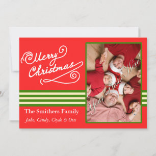 Red Merry Christmas 2 Photo Family Card