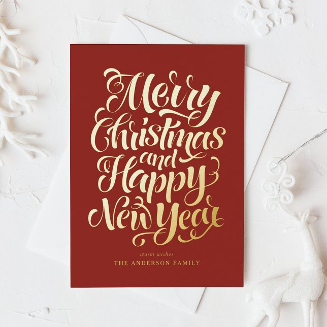 Red Merry Christmas and a Happy New Year Foil Holiday Card (Creator Uploaded)