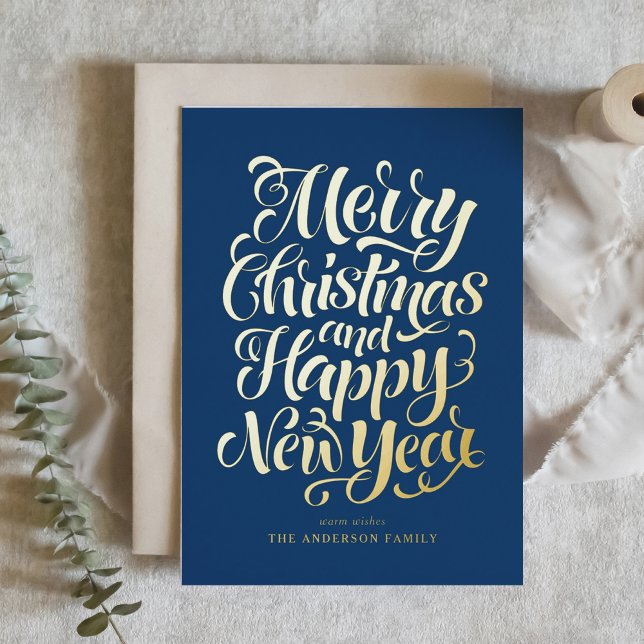 Red Merry Christmas and a Happy New Year Foil Holiday Card (Creator Uploaded)