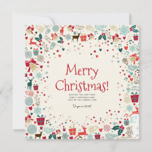 Red Merry Christmas and Happy New Year Card