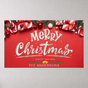 Red Merry Christmas and Happy New Year Poster
