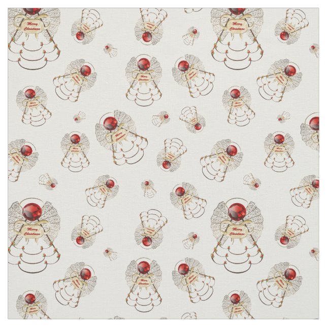 Red Merry Christmas Angel Seamless Pattern Fabric (Swatch)