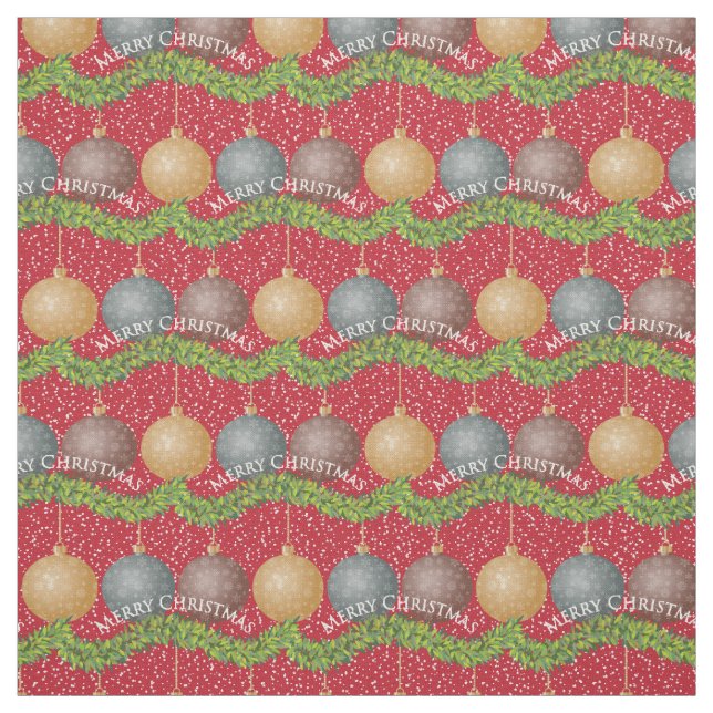 RED Merry Christmas ball ornaments pattern Fabric (Swatch)