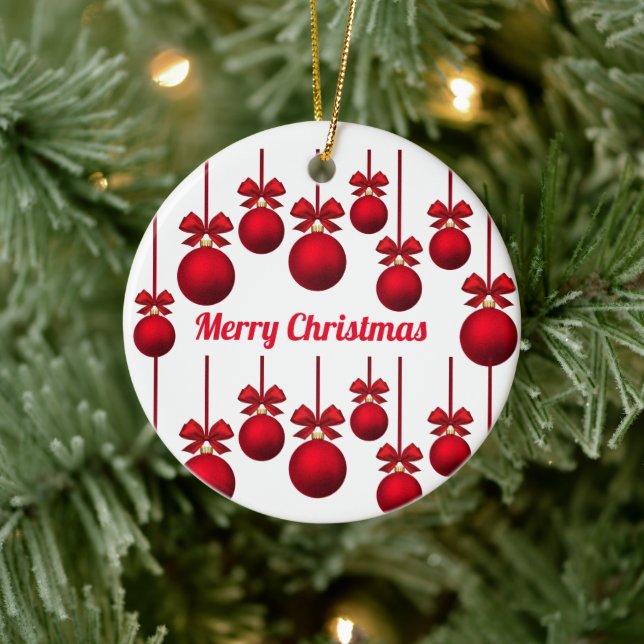 Red Merry Christmas Baubles Circle Ornament (Tree)
