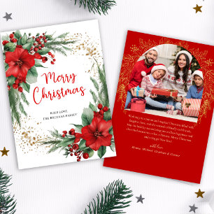 Red Merry Christmas Botanical Photo Holiday Card