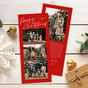 Red Merry Christmas Calligraphy Five Slim Photo Holiday Card