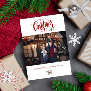 Red Merry Christmas Calligraphy Typography Photo Holiday Card