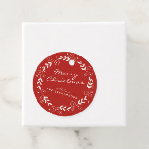 Red Merry Christmas Floral Wreath Simple Custom Favour Tags
