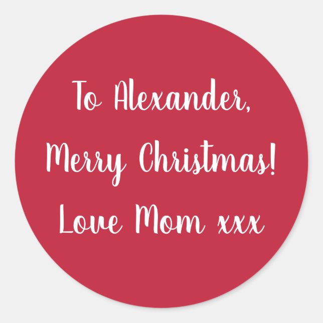 Red Merry Christmas from Mum gift tag sticker (Front)