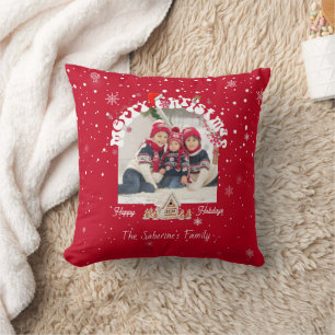 Red Merry Christmas Graffiti Holiday Family Photos Cushion