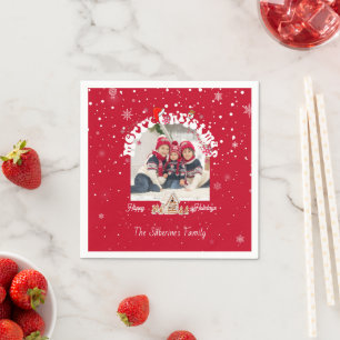 Red Merry Christmas Graffiti Holiday Family Photos Napkin