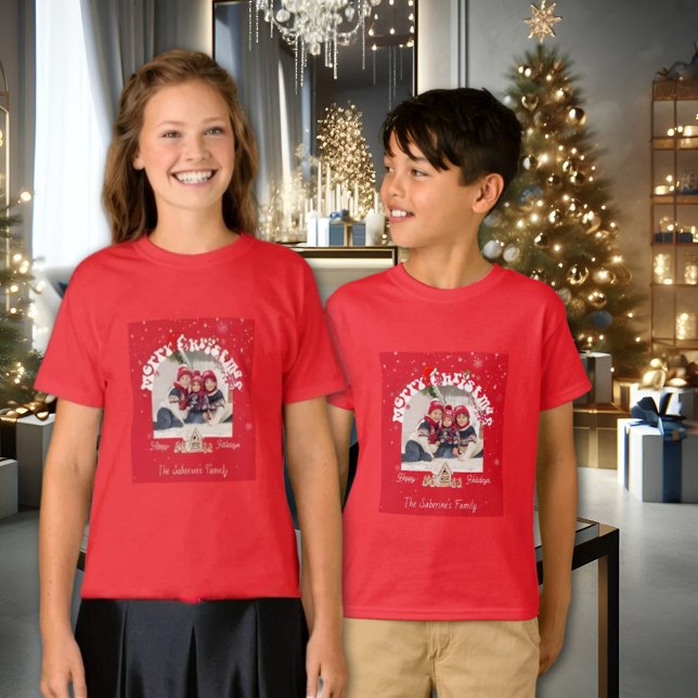 Red Merry Christmas Graffiti Holiday Family Photos T-Shirt (Creator Uploaded)