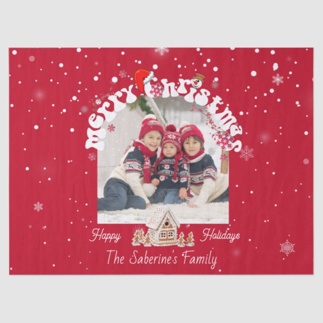 Red Merry Christmas Graffiti Holiday Family Photos Tissue Paper (Front)