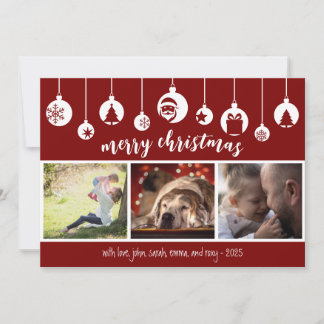 Red Merry Christmas Hanging Ornament Photo Holiday Card