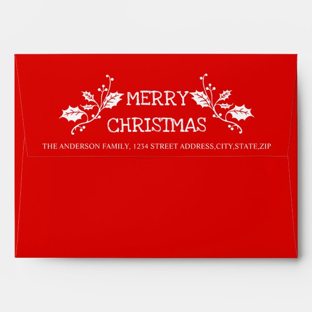 Red Merry Christmas Holiday Mailing Envelope (Back (Top Flap))