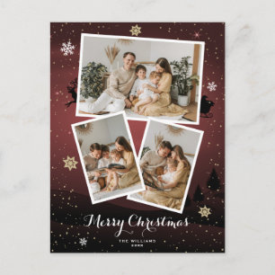 Red Merry Christmas Holiday Photo Postcards