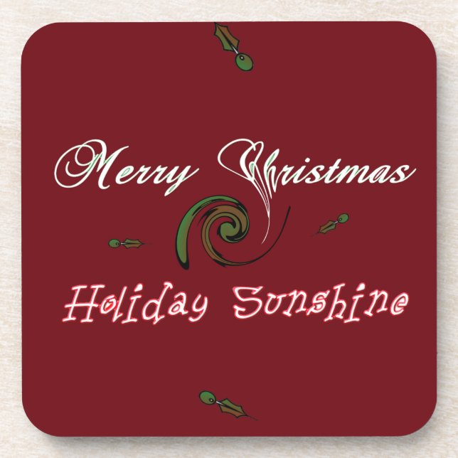 Red Merry Christmas Holiday Sunshine Wishes.png Coaster (Front)