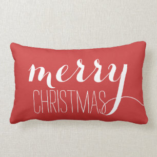 Red Merry Christmas   Holiday Throw Lumbar Cushion