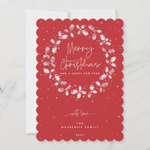 Red Merry Christmas Holly Wreath Holiday Card