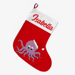 Red Merry Christmas jellyfish octopus Santa Xmas Large Christmas Stocking