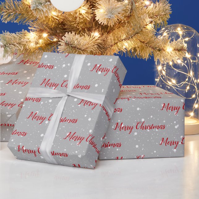 Red Merry Christmas On Snowflakes  Wrapping Paper (Holidays)