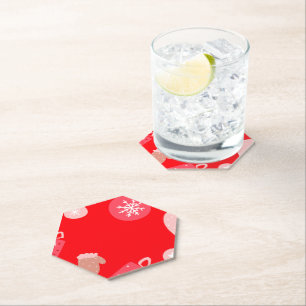 Red Merry Christmas Ornaments Snowflakes Gloves Paper Coaster