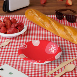 Red Merry Christmas Ornaments Snowflakes Gloves Paper Plate