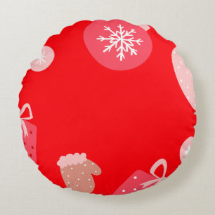 Red Merry Christmas Ornaments Snowflakes Gloves Round Cushion
