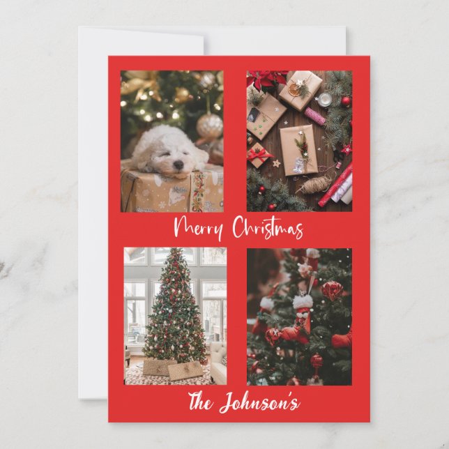 Red Merry Christmas Personalised Holiday Card (Front)