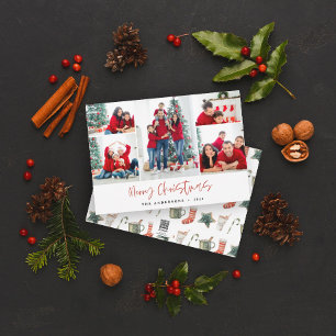Red Merry Christmas Photo Card Five Pictures