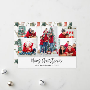 Red Merry Christmas Photo Card Five Pictures