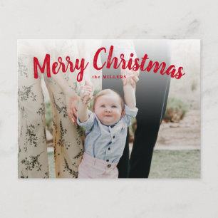 Red Merry Christmas Photo Card, horizontal Postcard