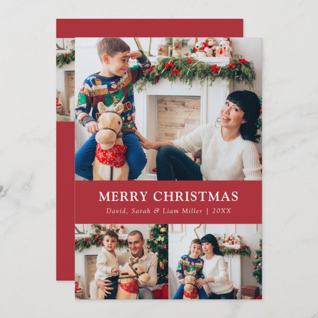 Red Merry Christmas Photo Collage Card (Front/Back)