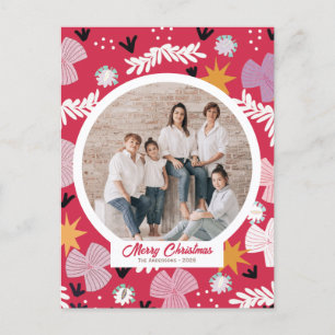 red merry christmas photo collage personalised    postcard