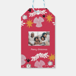 red merry christmas photo collage personalized   gift tags