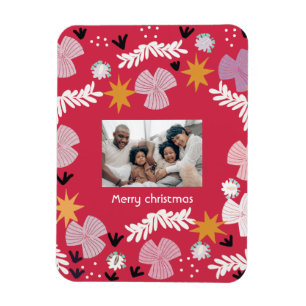 red merry christmas photo collage personalized magnet