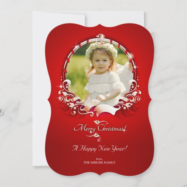 Red Merry Christmas Photo Frame Card (Front)