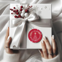 Red Merry christmas pine tree Round Sticker