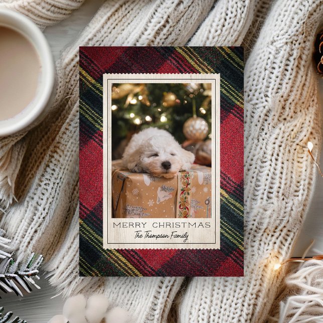 Red Merry Christmas Plaid Photo Holiday Card (Red Merry Christmas Plaid Photo Holiday Card)
