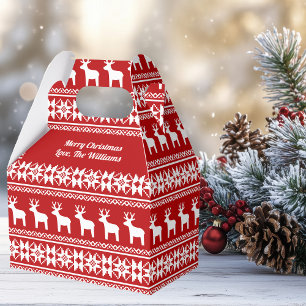 Red Merry Christmas Reindeer Snowflake Party Favour Box