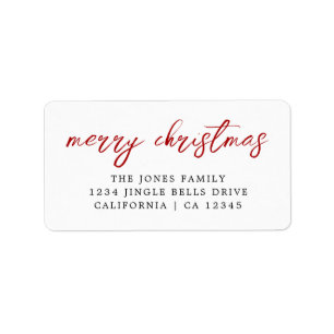 Red Merry Christmas Return Address Label
