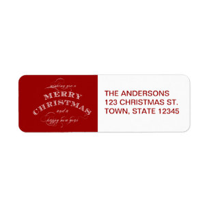 RED MERRY CHRISTMAS RETURN ADDRESS LABEL