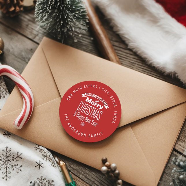 Red Merry Christmas Round Return Address Label (Creator Uploaded)